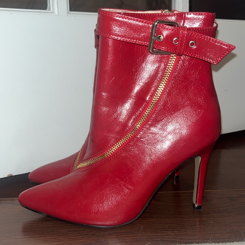 Red leather Booties